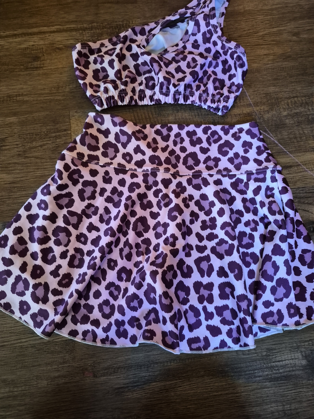 Purple Leopard Print Skirt and Asymmetrical Crop Top Set